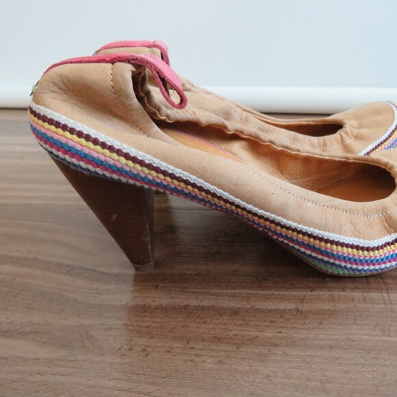 C.N.C COSTUME NATIONAL Tan Leather Boho Crochet Heeled Slip On Shoes - Size 9.5 - Picture 10 of 16